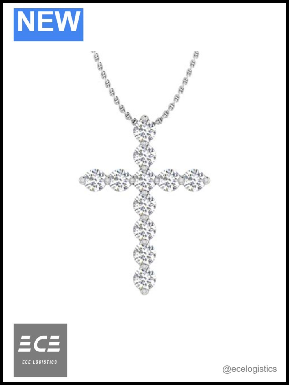 10K White Gold Diamond Cross Pendant Necklace with Silver Chain